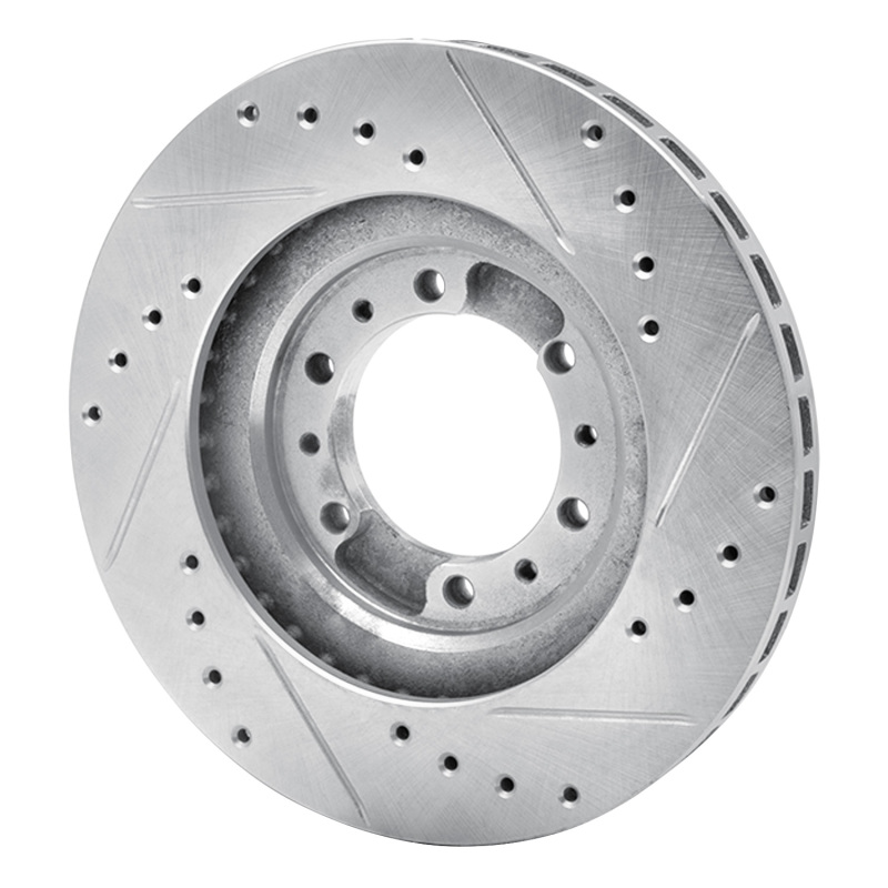Mitsubishi Montero Brake Rotor (1) - Front Left - R1 Concepts - Drilled & Slotted - Silver - `90-`04